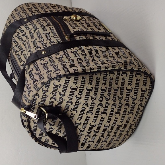 Juicy Couture L.A. Tan & Black Canvas Weekender Crossbody Duffle Bag Tote NWOT - Picture 8 of 16